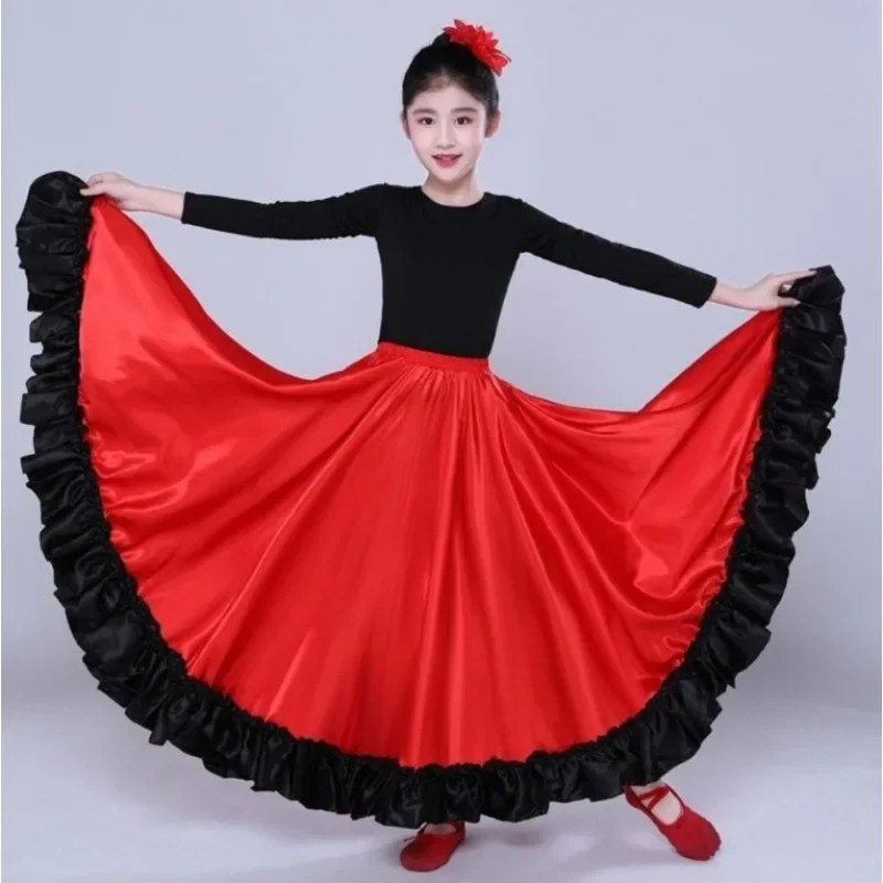 Kids Meisjes Spaanse Paso Doble Matado Rok Flamenco Latin Dance Stage Performance Kostuum Grote Schommel Verstoorde Zoom Rok Dancewear