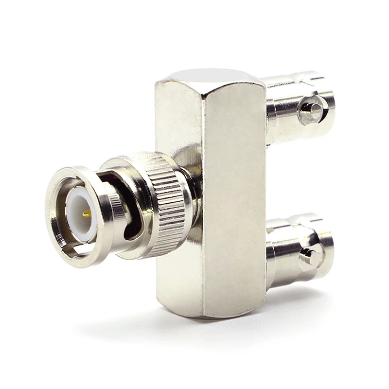1Pcs Q9 BNC Male To Double BNC Female Connector Tee Type 3Way BNC Splitter Adapter Type Y Coax RF Adapter Brass