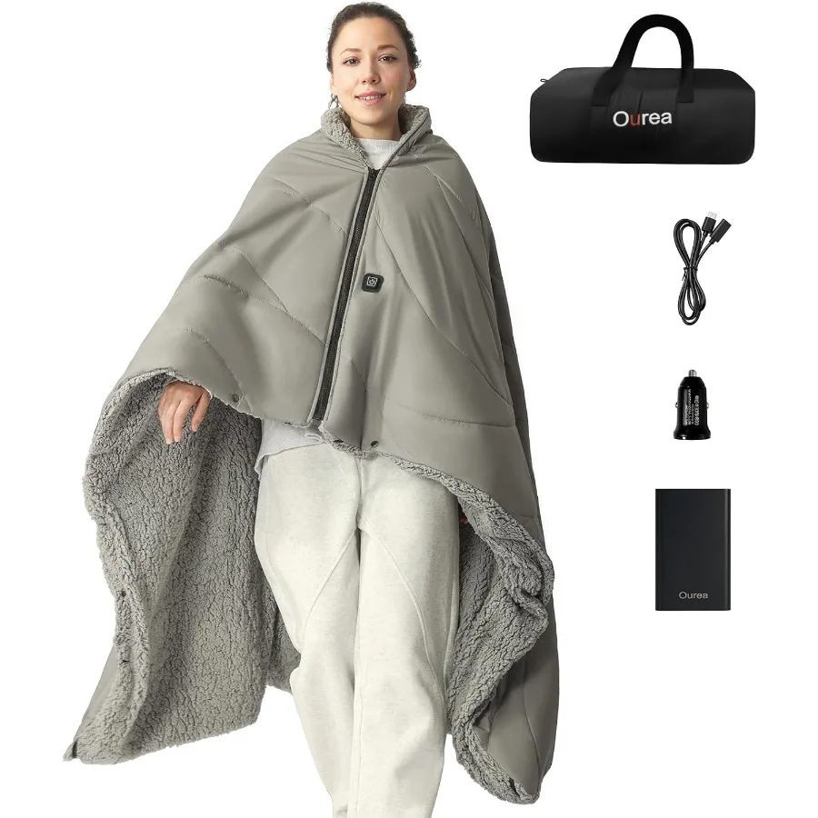 

Ourea 12V Battery Operated Heated Blanket Cordless Electric Blanket with 20000mAh Power Bank Portable Heated Throw for Outdoor