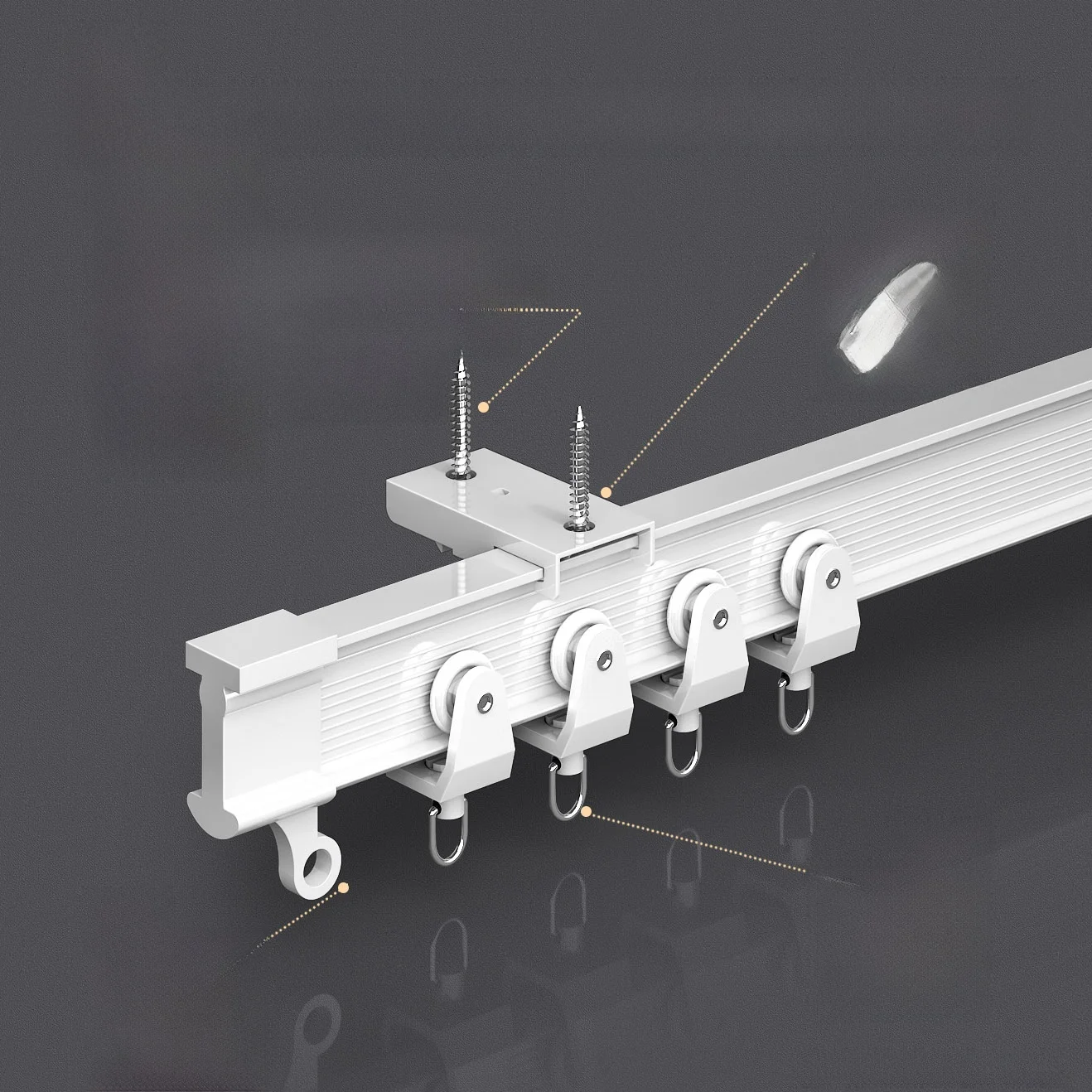 Aluminum Alloy Side Mounted Retractable Track Plastic Steel Curtain Rod Silent Slide Hook Type Wheel for Home Window Treatment