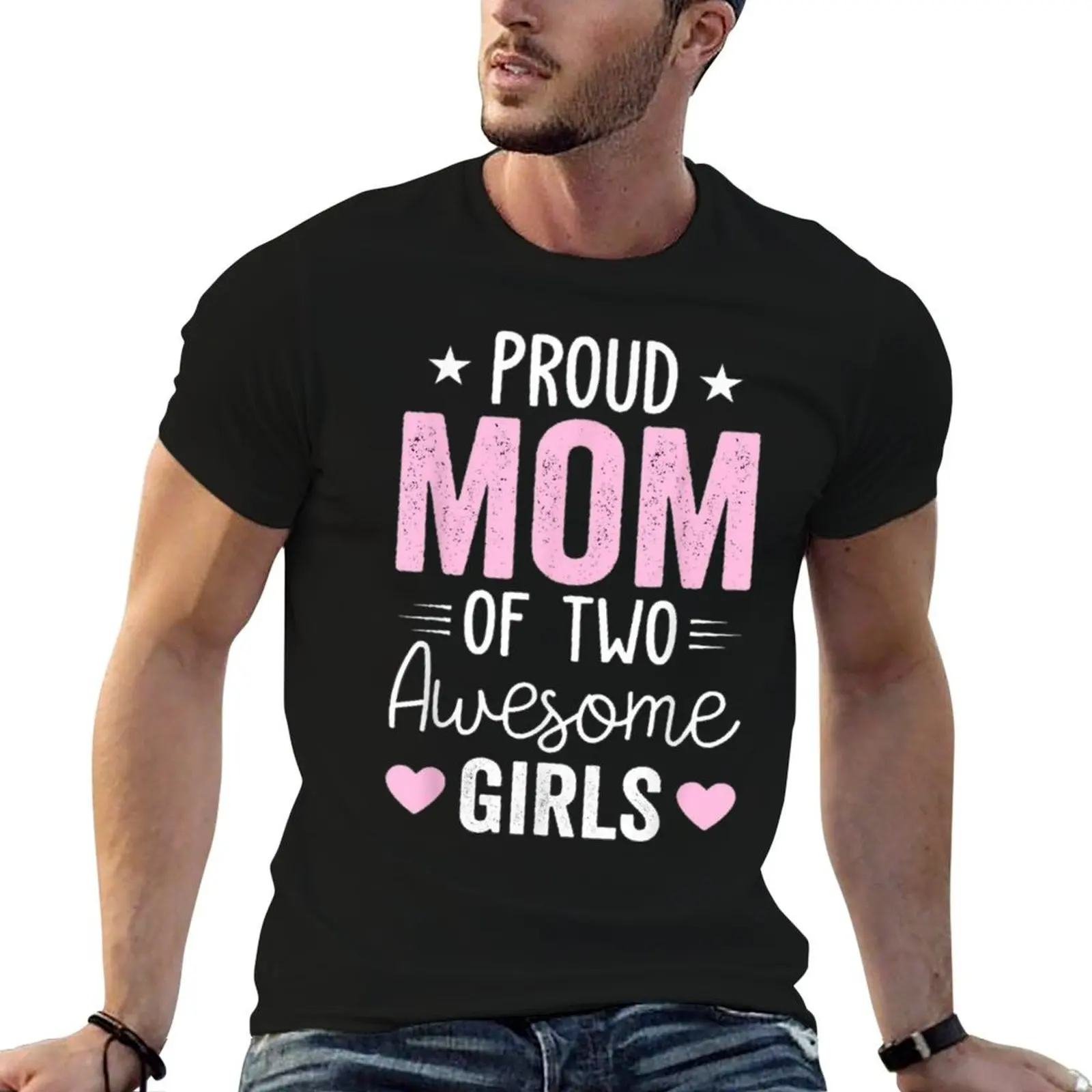 

Harajuku Proud Mom Two Girls T-shirt Campaign Tees Graphic Cool Nerd Home USA Size