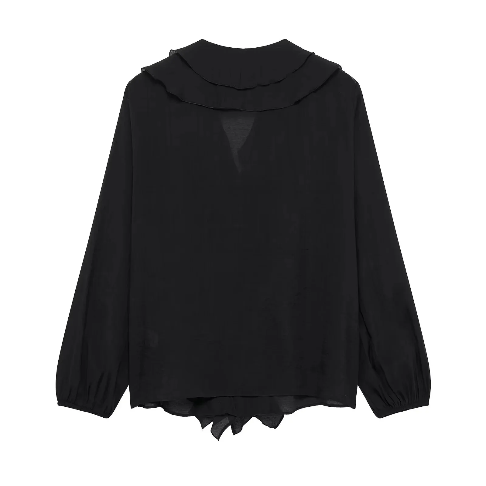 HH Damen Elegante Dünne Einfarbige Sommer-Bluse mit Rüschen, V-Ausschnitt und Puffärmeln, Lässige Damenbluse für Frühling 2026 und Abschlussfeier – Detail 13