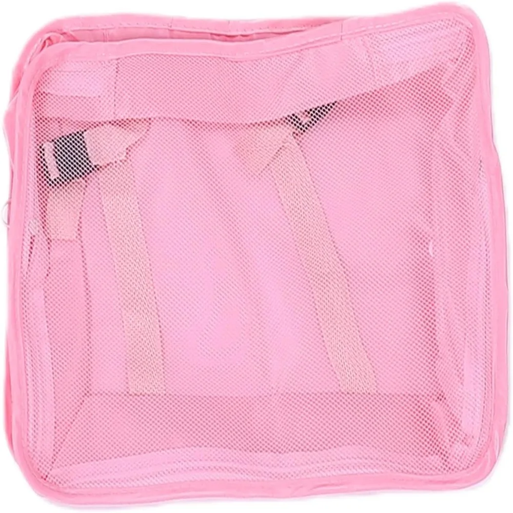 7 Pcs Durable Mesh Breathable Travel Packing Cubes Pink Polyester Cloth Organizers Set Practical Luggage Pouchs Travel