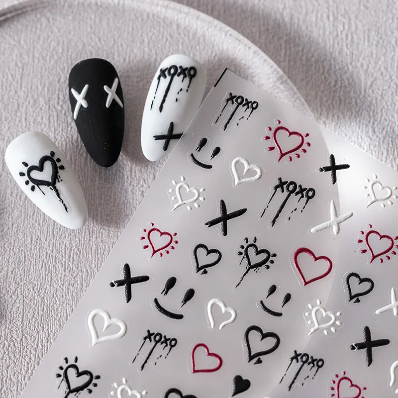 Line Doodle Ghost Face Love Heart 5D Soft rilievo rilievi autoadesivo Nail Art decorazione Sticker 3D Manicure decalcomania all'ingrosso