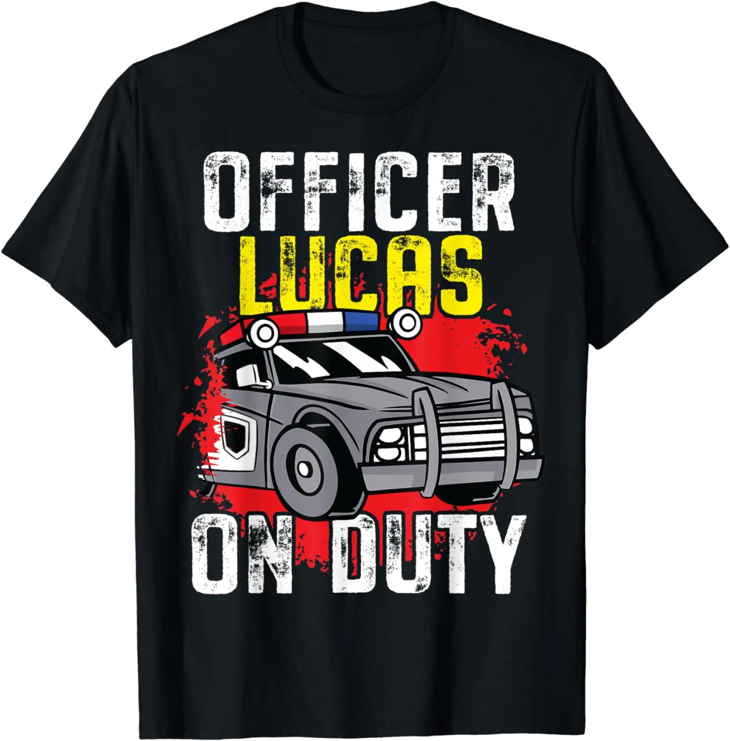 

Police Officer Lucas On Duty - Personalized Police Car T-Shirt