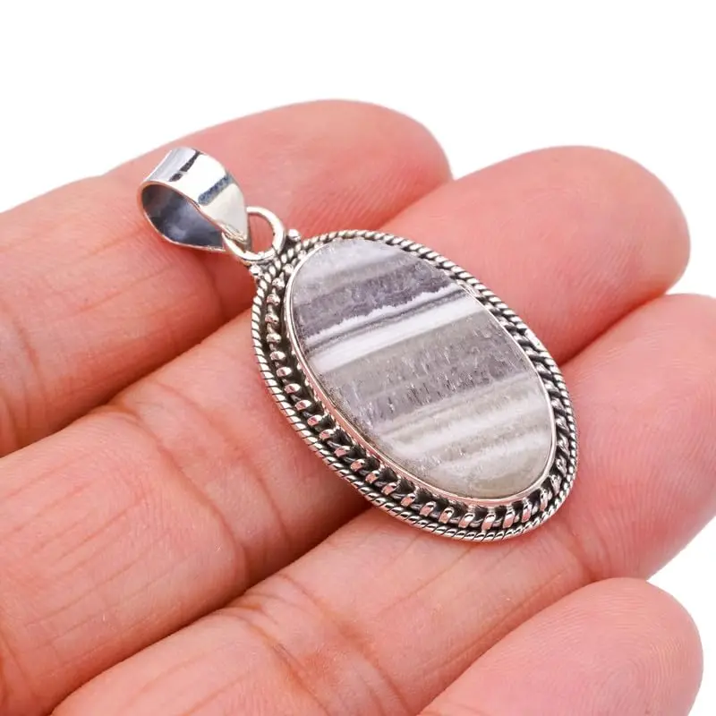 

Hesy® Natural Zebra Calcite Handmade 925 Sterling Silver Pendant 1.5" F4561