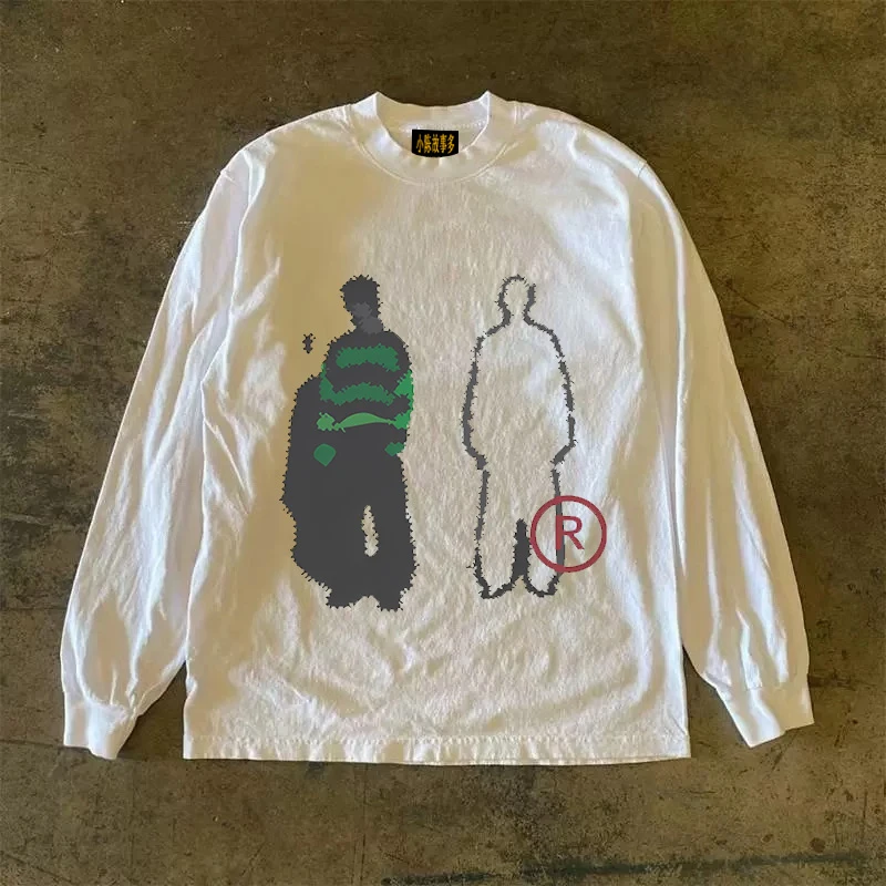 

Pure Cotton Long Sleeve T-Shirt 310g Heavyweight American Retro Oversize Streetwear Versatile MiaoCheng Story Multi