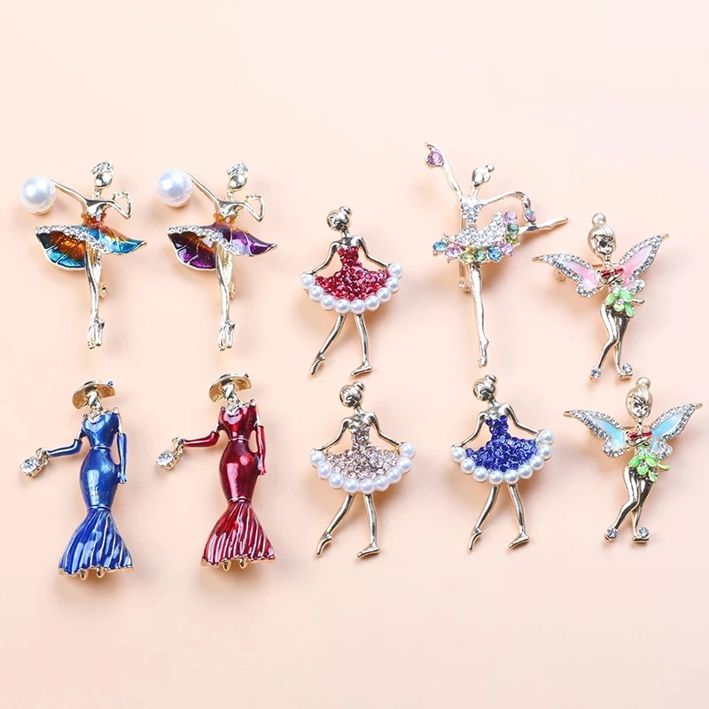 Gimnasia chica bailarina chica bailarina broches de cristal para mujer lindo Pin bisutería Collar ramillete joyería de boda de moda