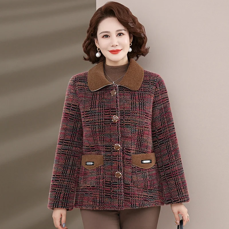 

Thiened Woolen Coat for Middle-Aged Mothers Faionable Fur-Lined Winter Outerwear Women's Large Coat Autumn Winter Sle