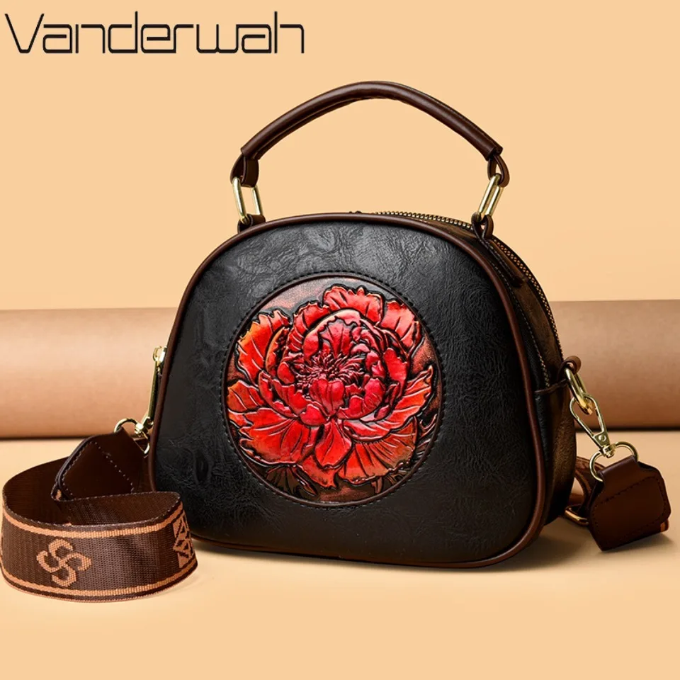 

Vintage Peony Embossed Women's Handbag Retro Pu Leather Crossbody Bag Underarm Shoulder Bag Large Capacity Daily Casual Purse