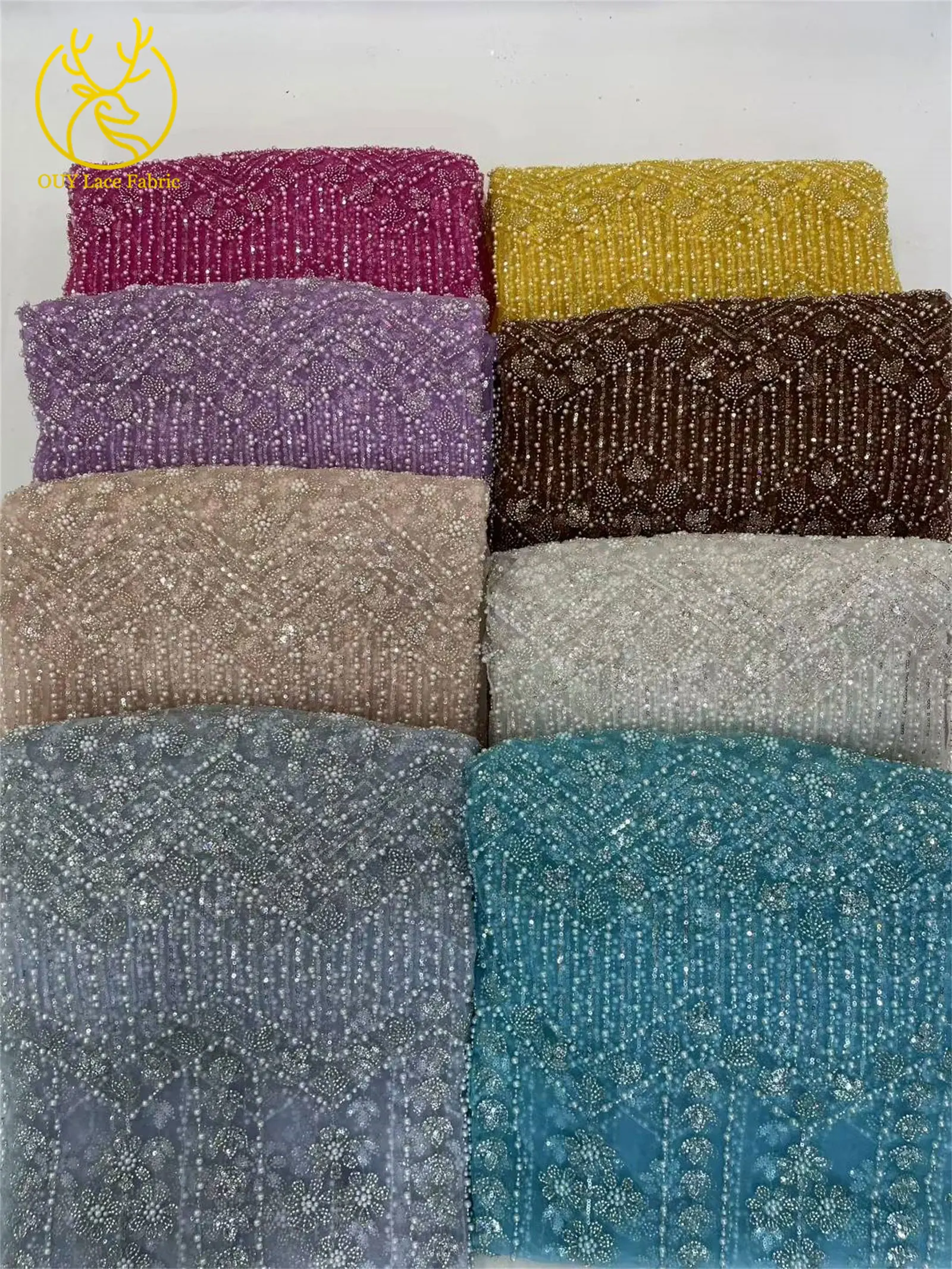 高級フレンチメッシュビーズレース生地 2025 高品質スパンコール刺繍チュールアフリカ生地女性のパーティードレス縫製