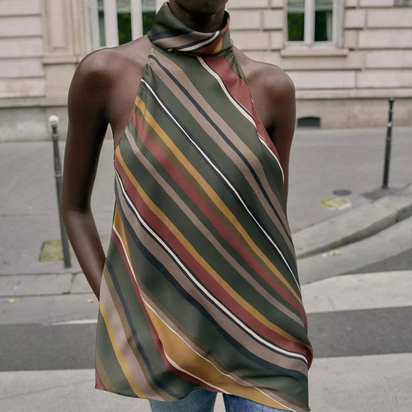 Ele Faionable غير المتماثلة مخطط المرأة Z جديد 2025 الخريف ملابس خارجية عادية تنفس مريحة سترة للسيدات