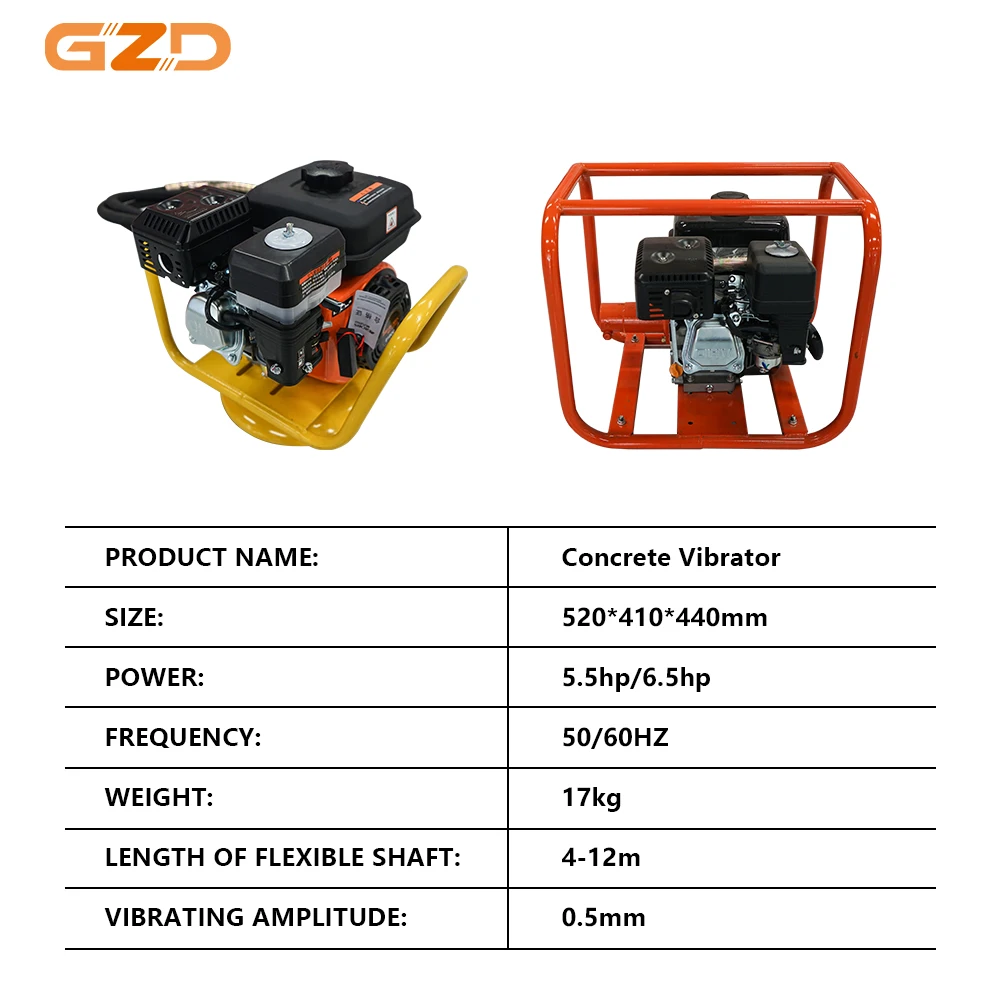 GZD Customize Logo And Color Portable Frame Type  Concrete Vibrator Shaft Vibrating Rod For Concrete