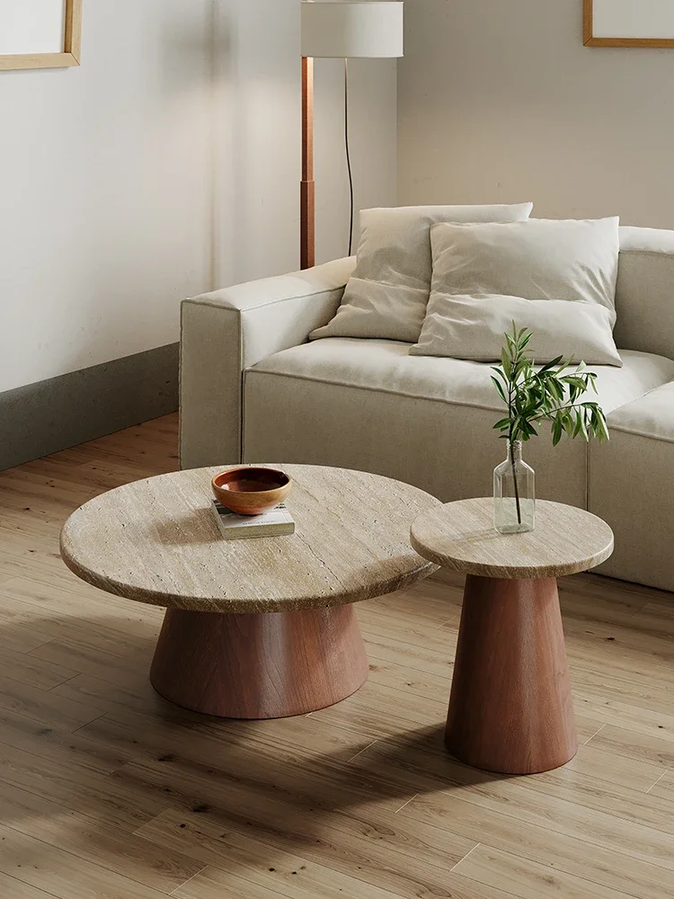 

#Wabi-sabi natural travertine combination coffee table retro simple coffee table B&B living room home round sofa side table