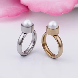 Trendy Stainless Steel Knuckle Rings For Women Men Gold Silver Color Shell Imitation Pearl Beads Rings Wedding Party Jewelry