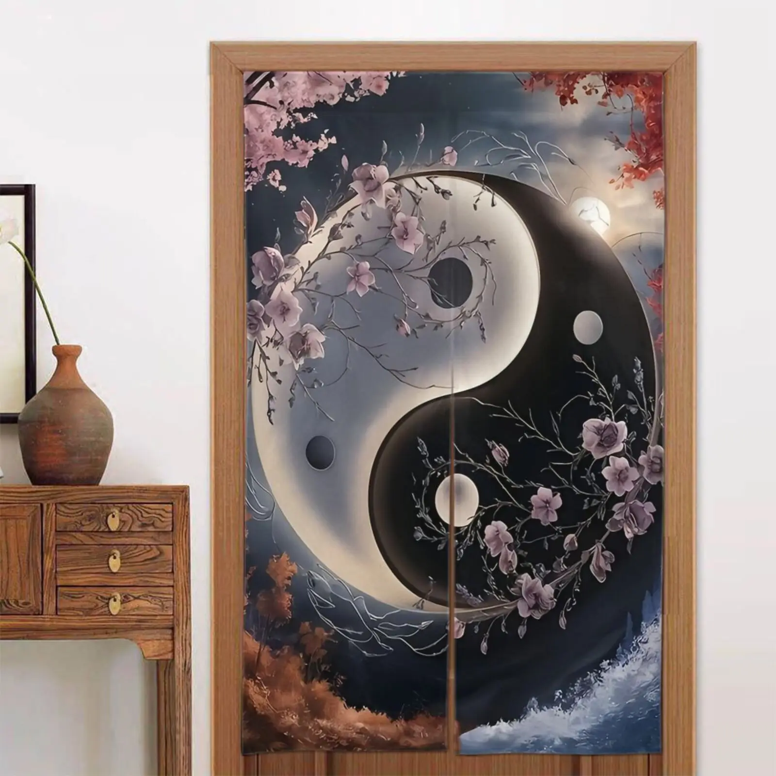 1pc Chinesischen stil Tai Chi Yin Yang muster floral tür vorhang stoff trennwand vorhang schlafzimmer küche dekorative halbe vorhang