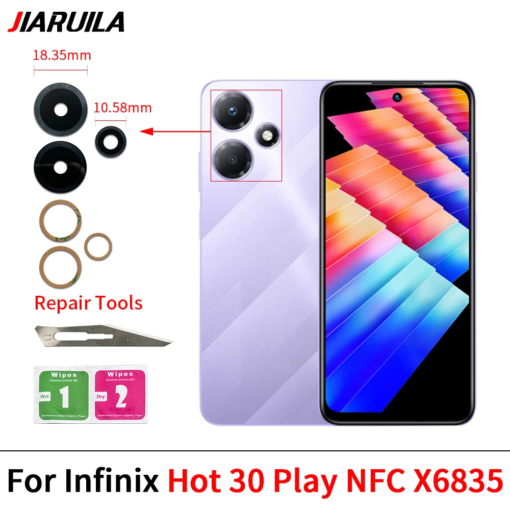 60 uds, cristal de lente de cámara trasera para Infinix Hot 20 20S Play 30 5G 30i X669 40 Pro cubierta de cámara trasera con pegamento adhesivo de repuesto