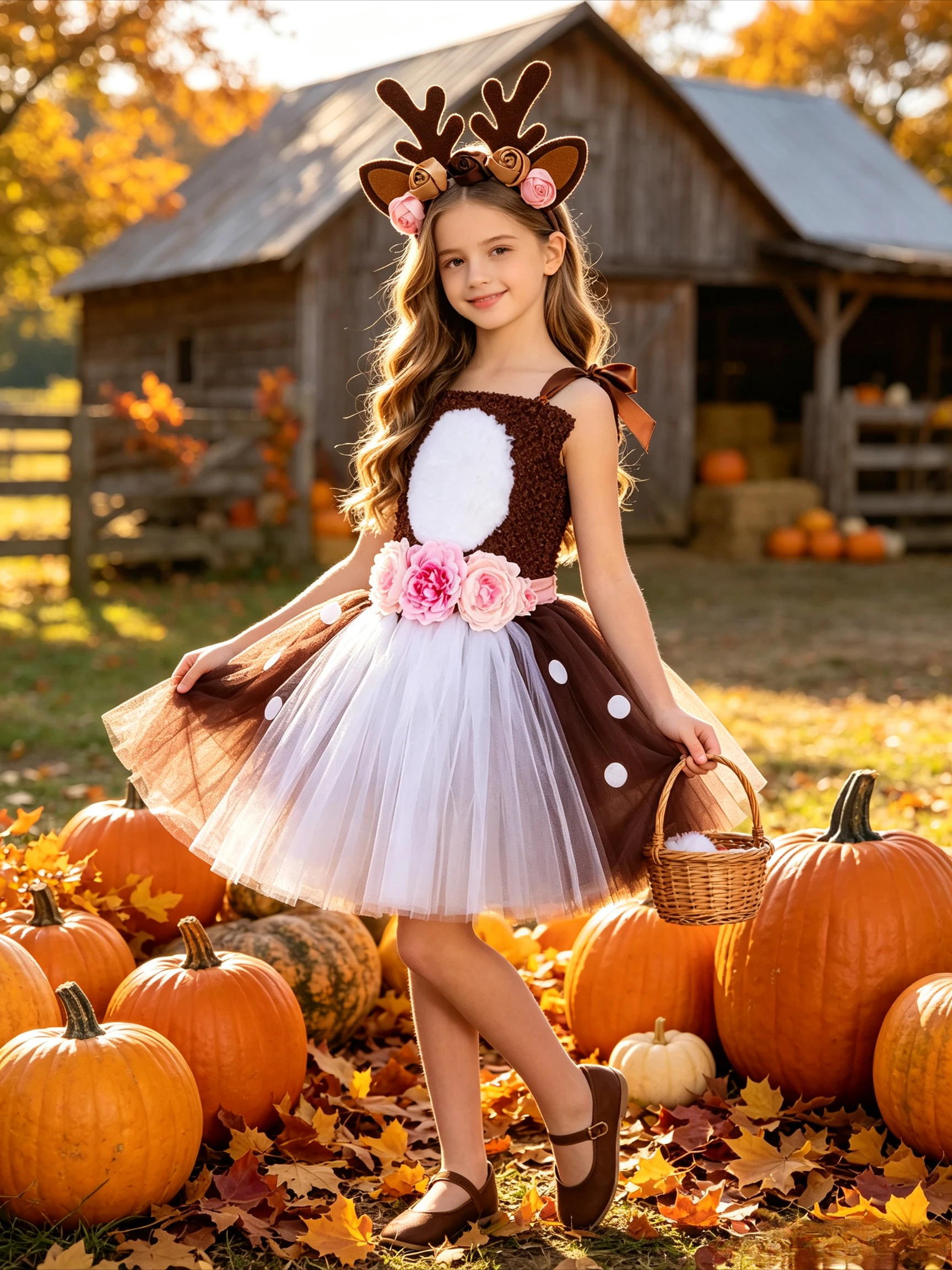 Deer Costume for Girls Halloween Birthday Party Dresses Kids Christmas Tutu Dress Brown Flowers Elk Reindeer Princess Dress Up
