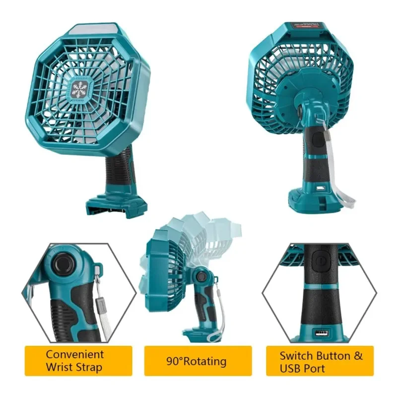 Makita-Ventilateur de chantier sans fil portable, multifonctionnel, batterie 18V Eddie ion 62, USB, lanterne LED, extérieur aste