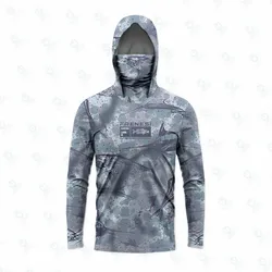 Fishing Hoodie T-shirts Men Long Sleeve Anti-Uv Sun Protection Hoodies Face Mask Apparel Hunting Jungle Camouflage UPF50+ Shir