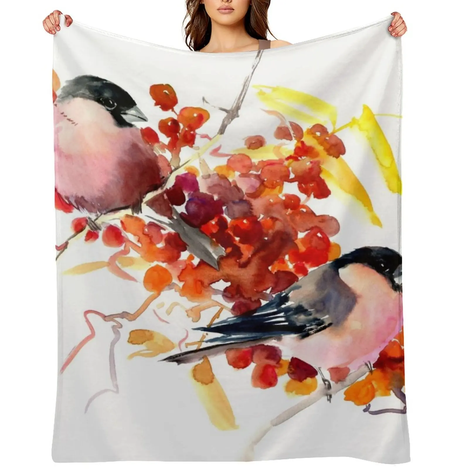 

BUllfinch and the fall Throw Blanket Flannel Extra Large Throw for winter Luxury Thicken Blankets