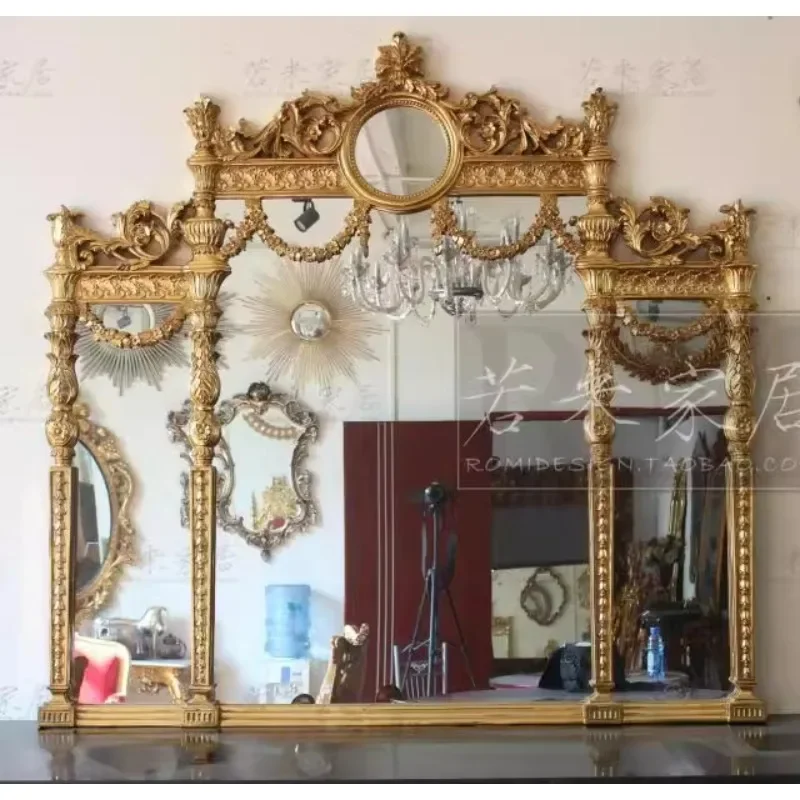 

A16 French oversized fireplace decorative mirror Entrance mirror Golden European luxury restaurant mirror special-shaped