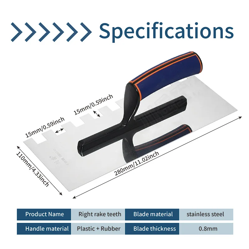Imagem -05 - Dentes Quadrados Mão Esquerda Dente Direito Duplo Quadrado Alvenaria Espátula 28cm Ferramentas de Construção de Aço Inoxidável 15 mm