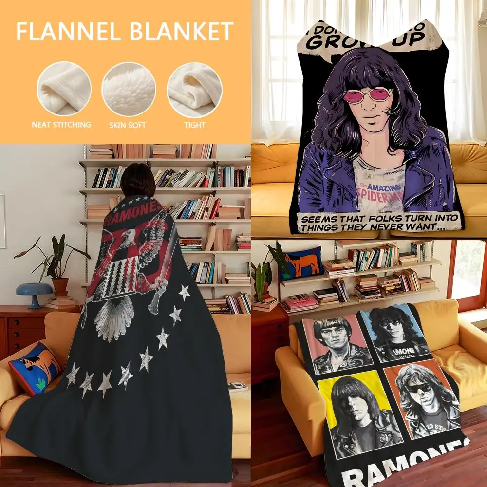 Music T-The R-Ramones Throw Flannel Cozy Print Blanket, Portable, Durable  Machine Washable cute Cool