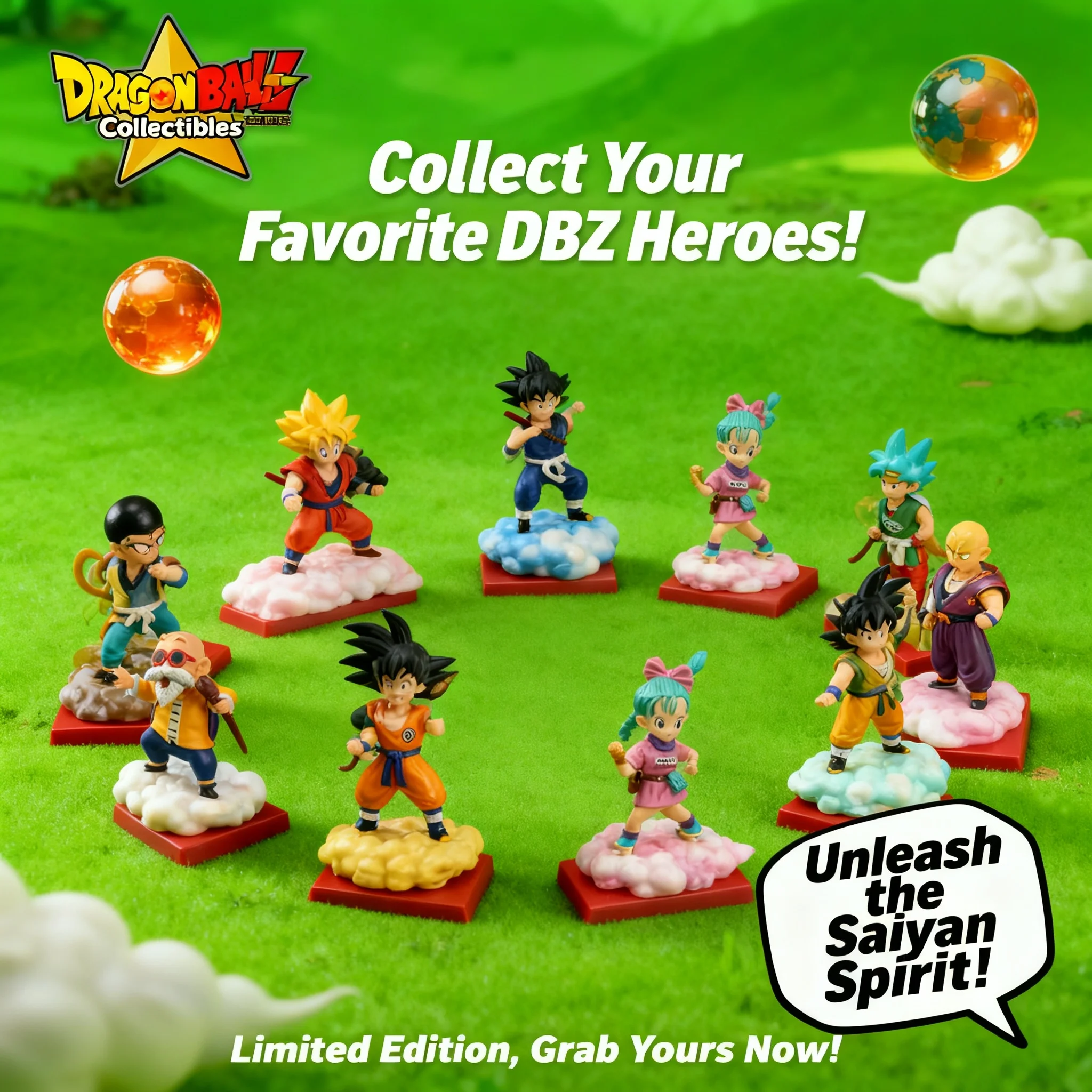 Conjunto de 7 Figuras de Ação Dragon Ball, Anime Goku, Mestre Roshi, Yamcha, Krillin, Bulma, Brinquedos Colecionáveis, Estátuas Decorativas