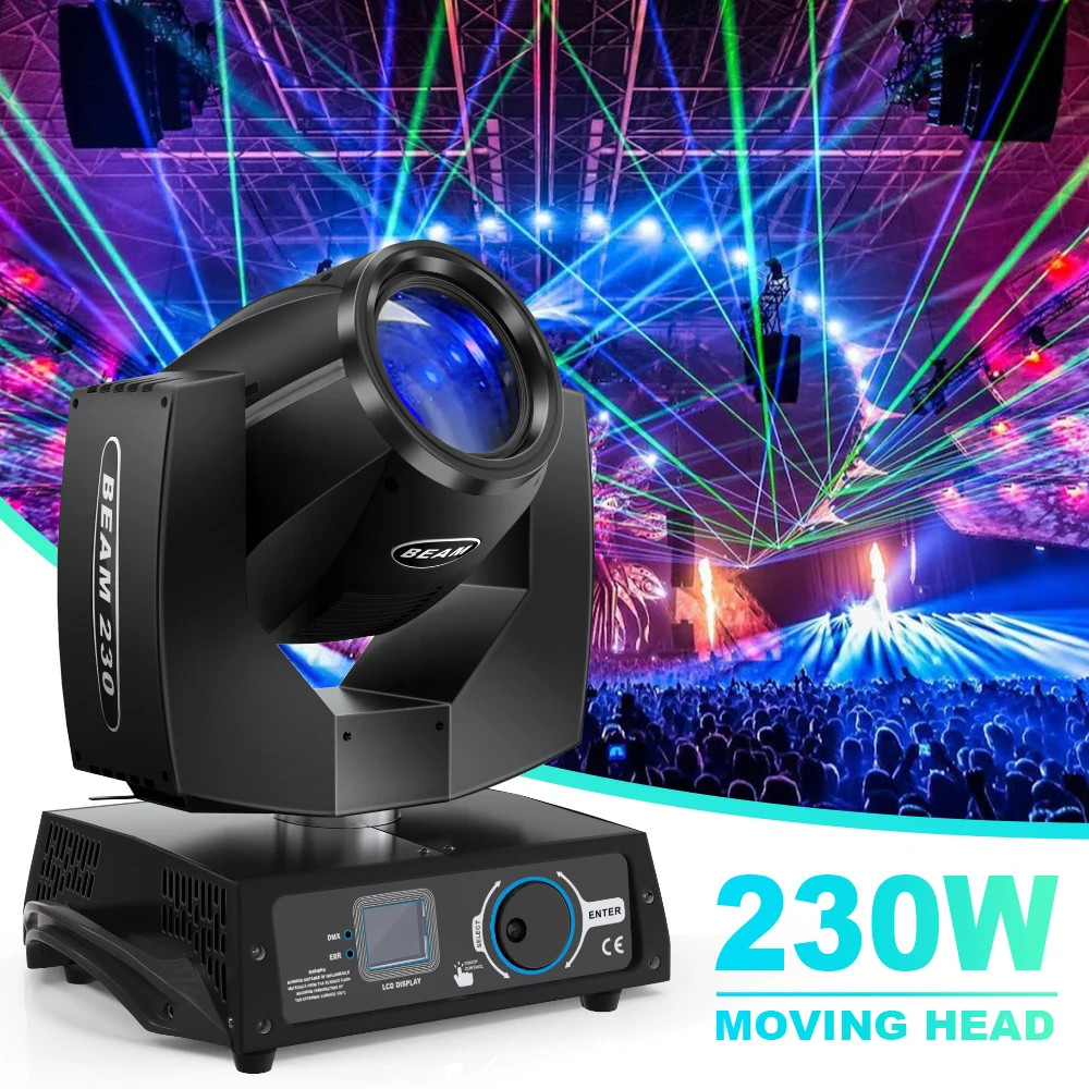 Fieryzeal 230W 7R Beam Moving Head Light 16CH DMX512 RGBW LED Stage Light 24 Prisms Effect Light for DJ Disco Concert Party