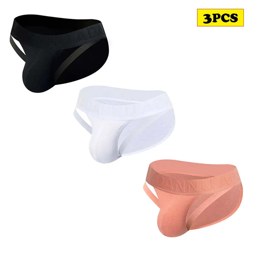 

3PCS ADANNU New Men Sexy Underwear Cotton Breathable Male Jockstrap Briefs Gay Sissy Panties Underpants for Men AD770