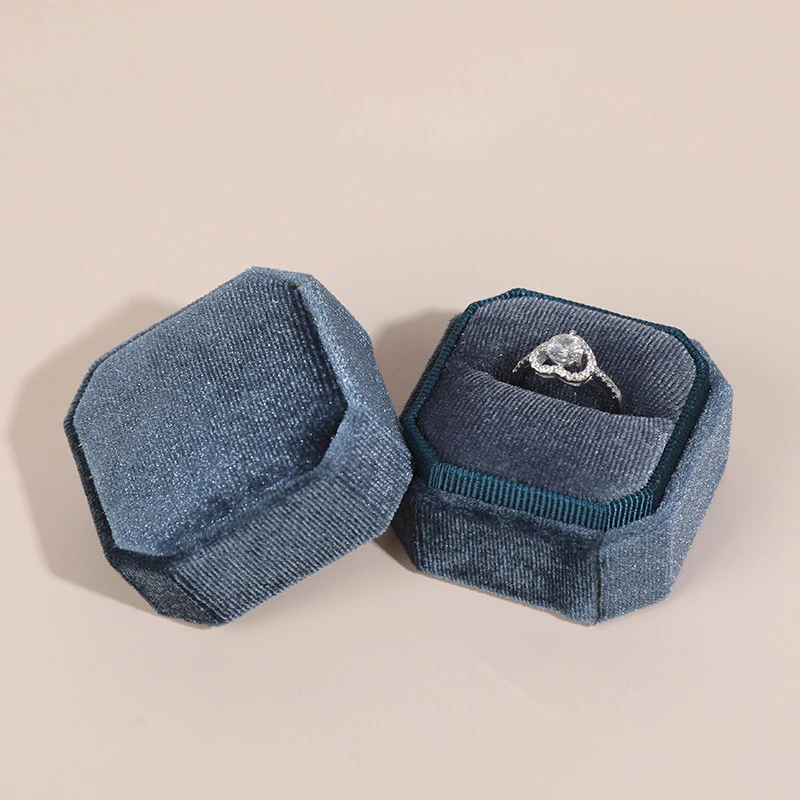 Corduroy Ring box 5x5x4cm Small Size Four Color Spot Hexagon Flannelette Ring Jewelry Box For Wedding &Engagement