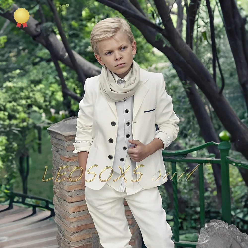 Boys fashionable ivory 3-piece dress suit (coat, vest and trousers) for boys wedding birthday party event 3~16 years old