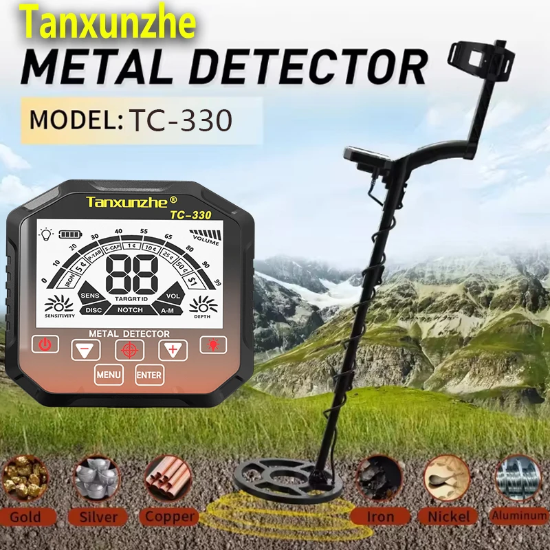 

Tanxunzhe TC-330 Metal Detector w/10" IP68 Coil | Depth Indicator | All-Terrain Treasure Hunting for Gold/Silver