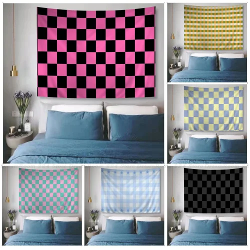 Color Checkerboard Plaid Tapestry Tapestry Art Printing Indian Buddha Wall Decoration Witchcraft Bohemian Hippie INS Home Decor