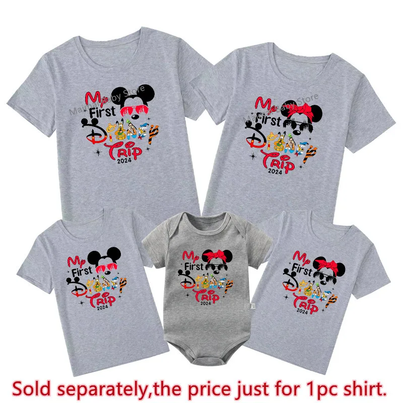 New My First Disney Trip 2024 Family Matching Tshirts Mickey Minnie Mouse Funny Look Dad Mom Kids Matching Outfits Tops Clothes