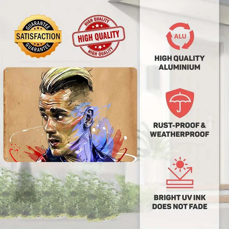 Antoine Griezmann Football Tinplate Poster Custom Wall Art Vintage Metal Signs Retro Tin Plaque for Living Room Decorations Home