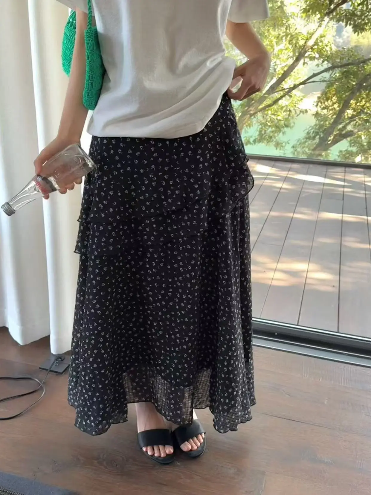 

Юбка миди Lilian Abouoon с винтажным цветочным принтом, высокой талией, А-силуэтом, деревянным декором, универсальная, для повседневной носки