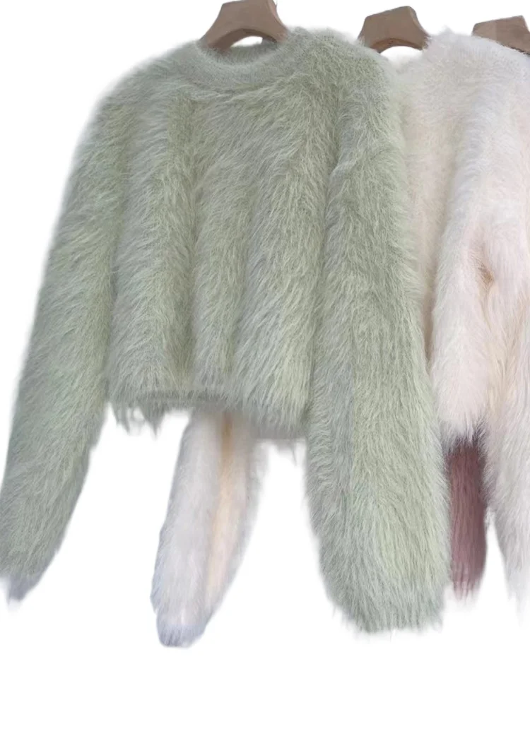 

Solid Loose Sweater Pullover Spring Autumn New O-neck Long Sleeved Top Women Soft Mink Short Versatile Outwear