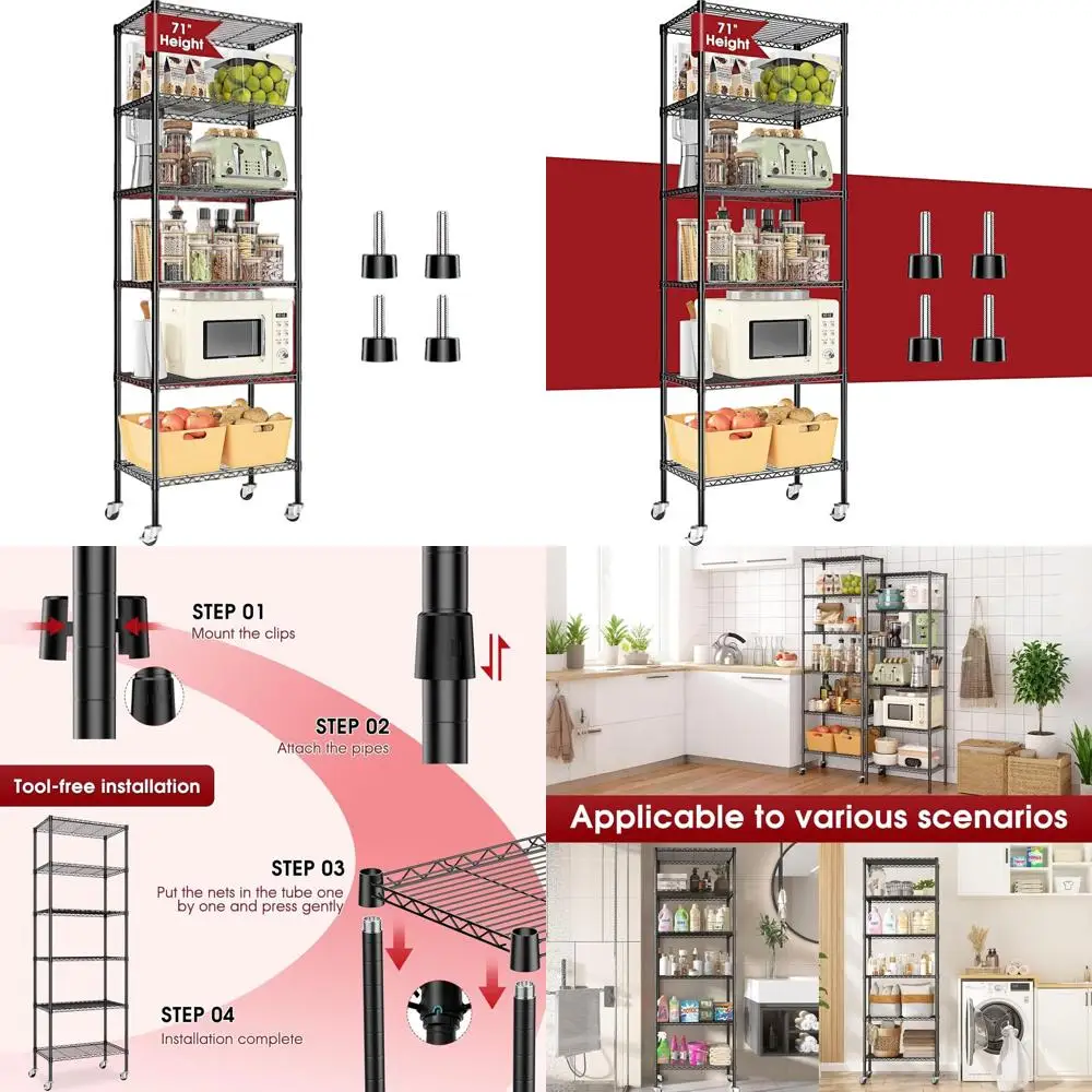 6-laags heavy-duty rollende draadplanken, 14x24x71, capaciteit van 750 lbs, ruimtebesparend opbergrek voor garage, kast, keuken