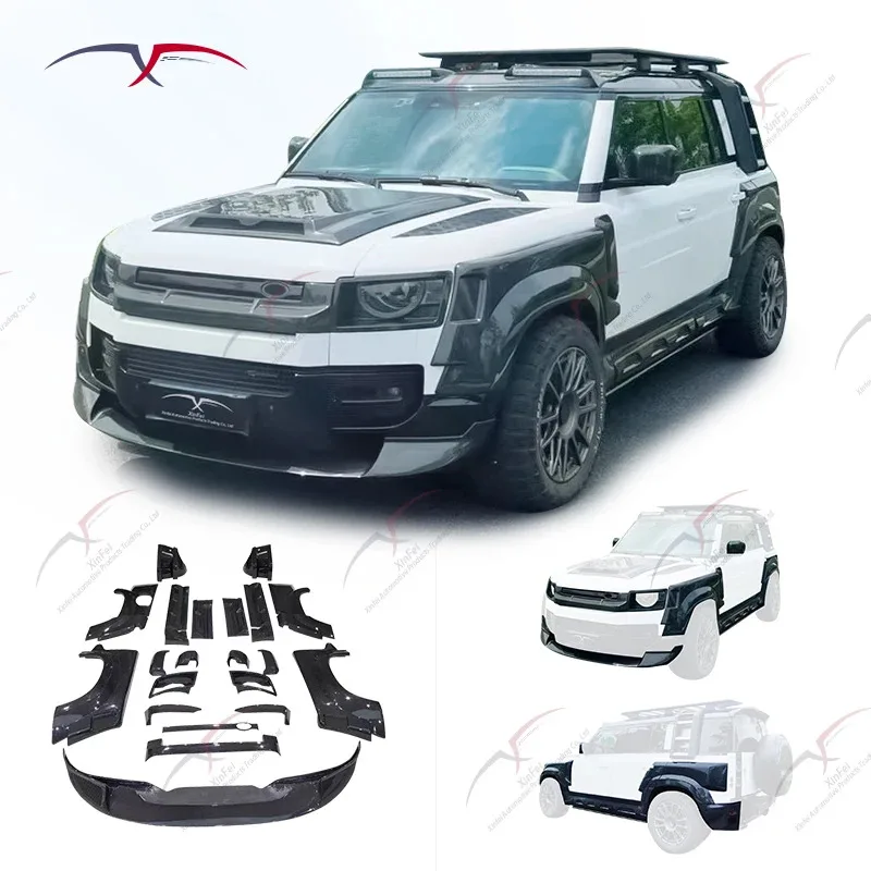 Car Bumper Modification Carbon Fiber Front Lip Side Skirt Car Hood Suitable for  Defender Upgrade KN Wide Body Kit
