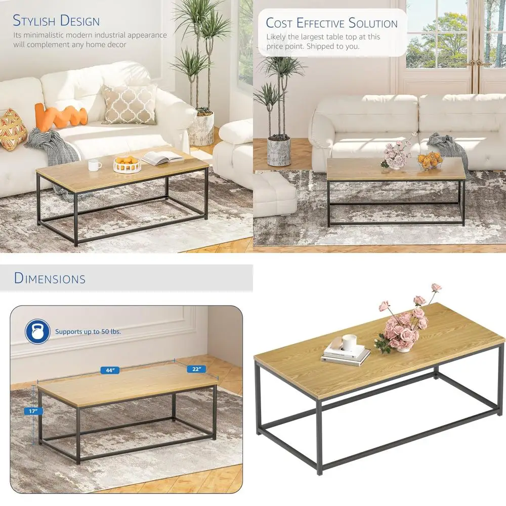 

Минималистичный журнальный столик в деревенском стиле — светло-коричневое дерево и металл, подходит для гостиной, спальни, центральной подставки под телевизор