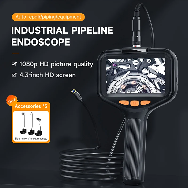 HD Digital Waterproof Snake Camera, Handheld Borescope, Inspeção Tubo de Dreno do Cilindro, 8 LED Light, 4.3 "LCD Screen, IP67