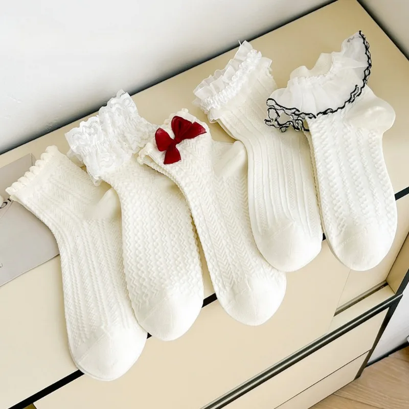 New Designer Socks JK Kawaii Lace Socks Japanese Fashion Cute Lolita Soft Ankle Sock Summer Thin Bowknot Ruffle Mid Tube Socks