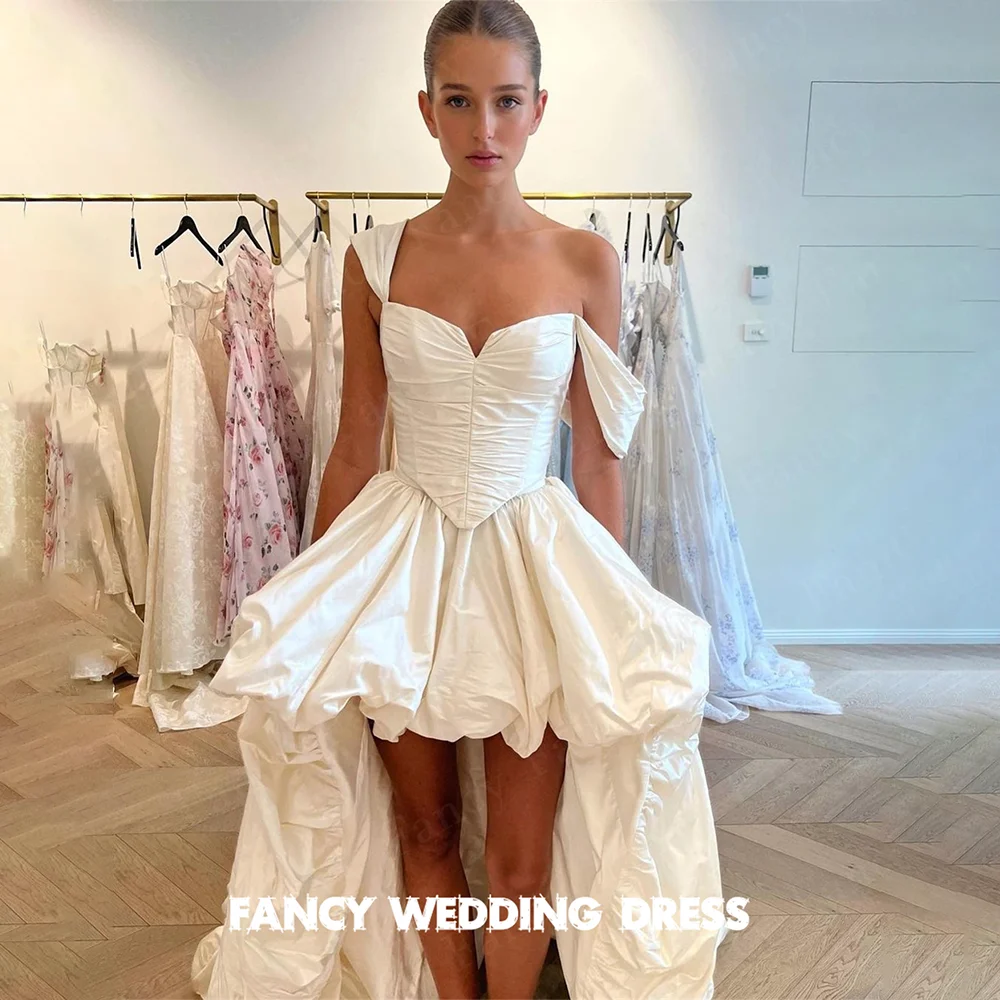 Fancy Sexy Little V Neck Wedding Dress Square Neck Sleeveless Bridal Gown Taffeta Long Tail robes de soirée customized