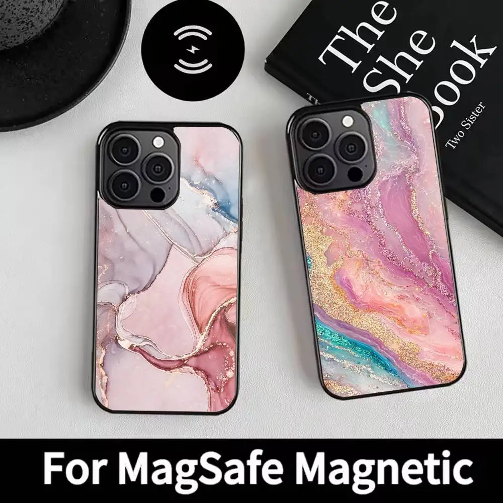 

Gold Pink Geometric Marble Phone Case For iPhone 17,16,15,14,13,12,Plus,Pro,Max For Magsafe Magnetic Wireless Charge