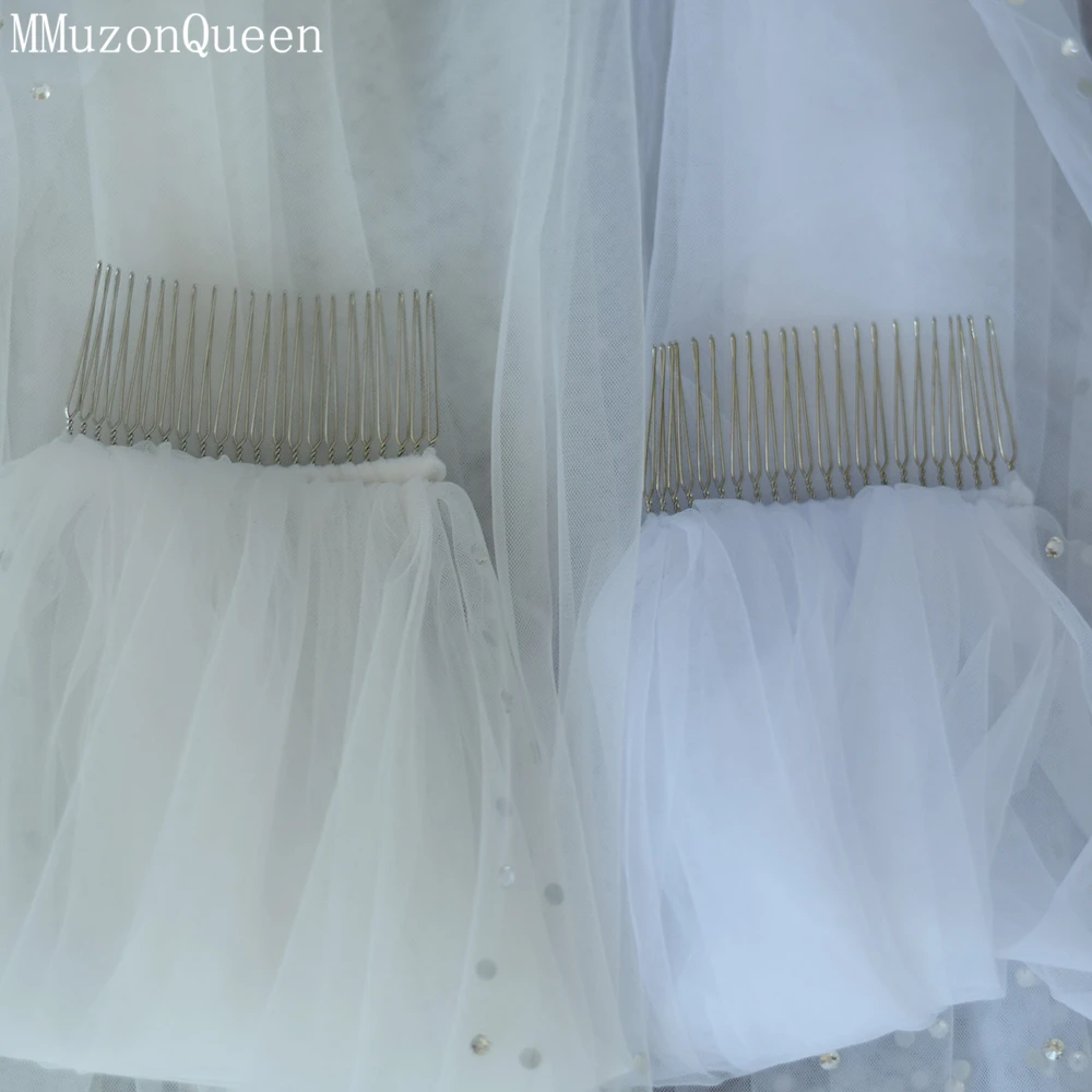 MMQ ประกายเพชรขอบผ้าคลุมหน้าเจ้าสาวสุภาพสตรีอุปกรณ์เสริมสีขาวนุ่ม Tulle velo de novia corto M119