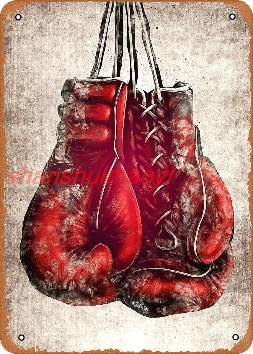 Vintage Look Metal Sign - Fighter Poster Boxing Gloves - 8