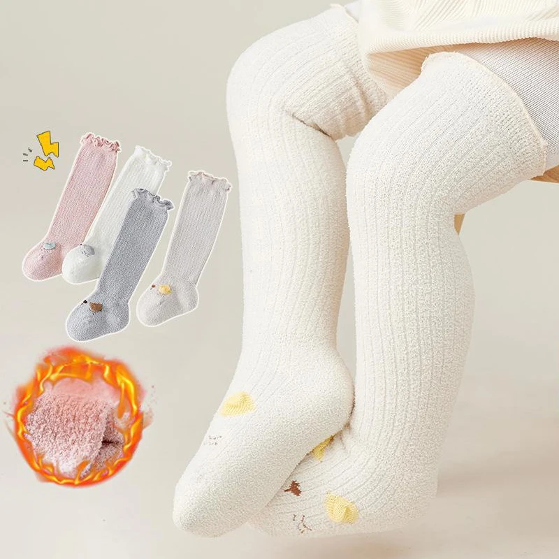 

Thicken Coral Fleece Children Long Tube Socks Winter Warm Baby Plush Stockings Newborn Footwear Cute Cartoon Kids Knee High Sock