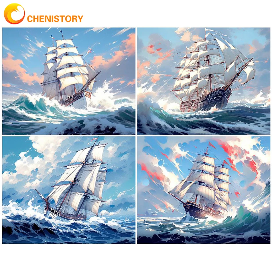 

CHENISTORY 60x75cm Modern Paint By Numbers On Canvas Picture Drawing Scenery Boat Paint For Painting Adults Crafts Artwork